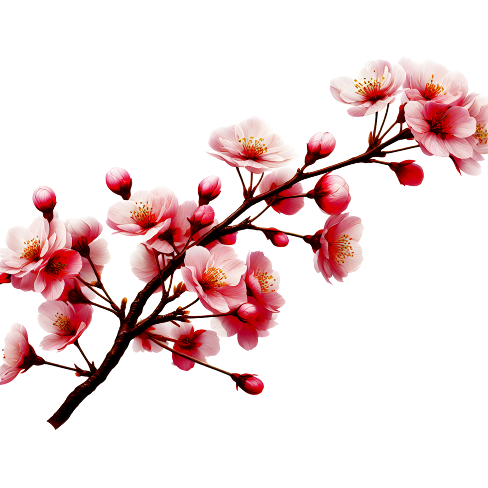 AI generated A transparent background with a cluster of beautiful Japanese Sakura branch png