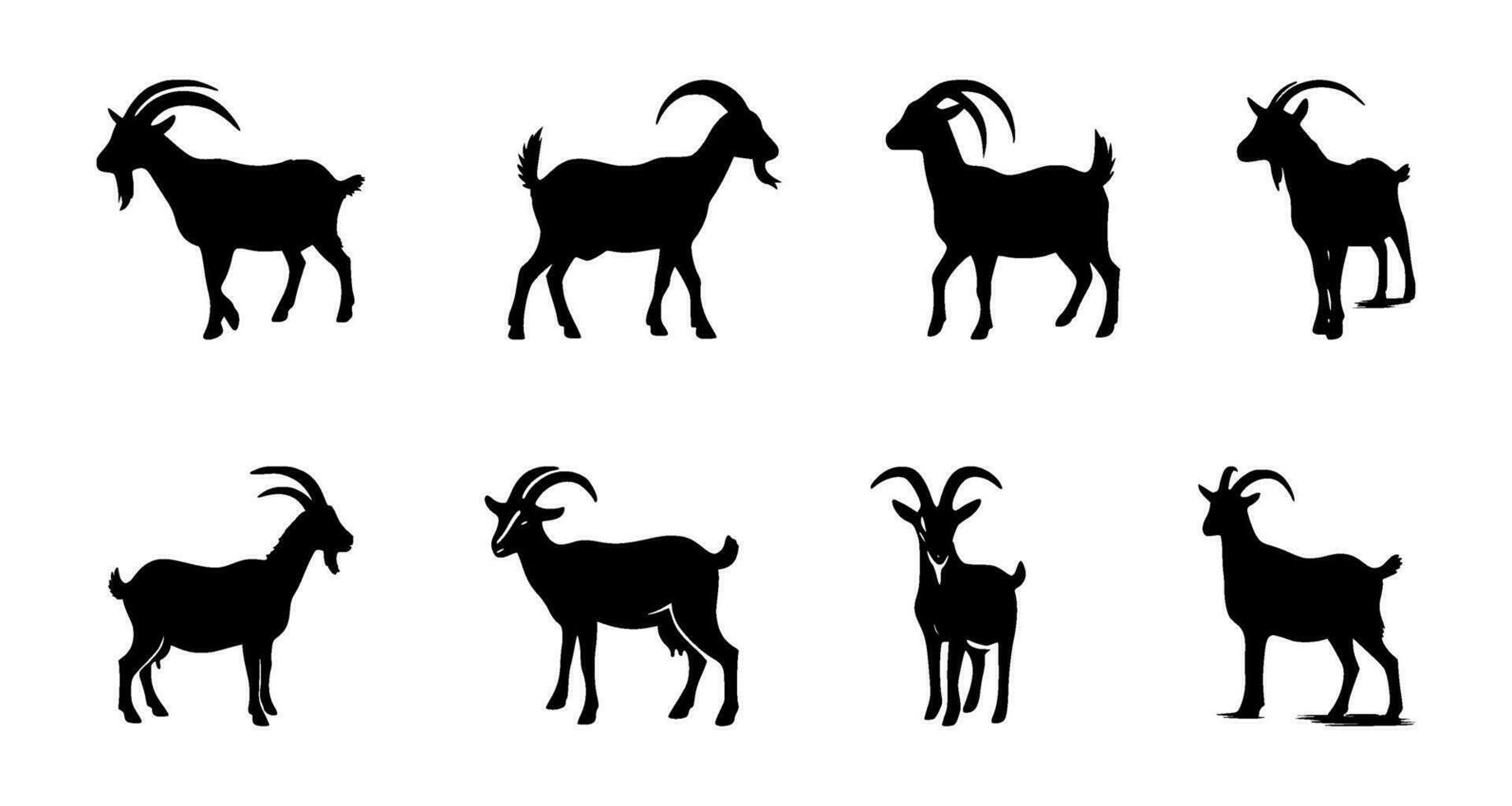 set of goat silhouettes on isolated background vector