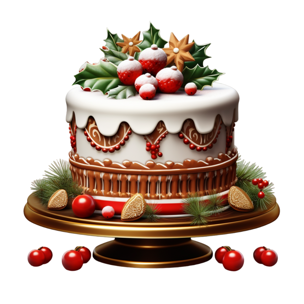 ai generiert festlich Weihnachten Kuchen mit Urlaub Dekorationen png