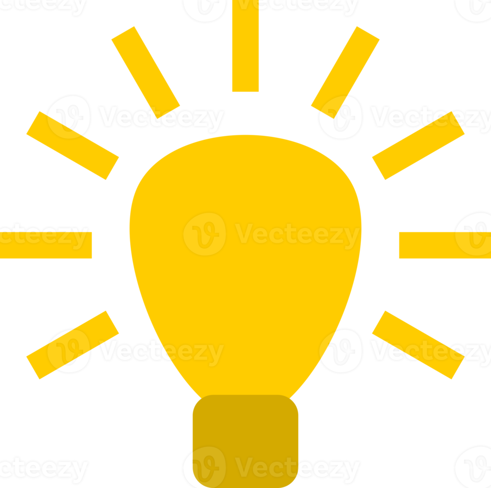Yellow electric light bulb with light rays doodle icon png
