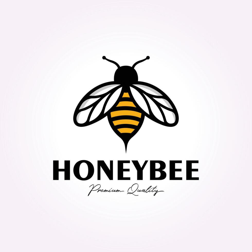 yellow vintage honey bee simple logo template, honey insect icon illustration vector