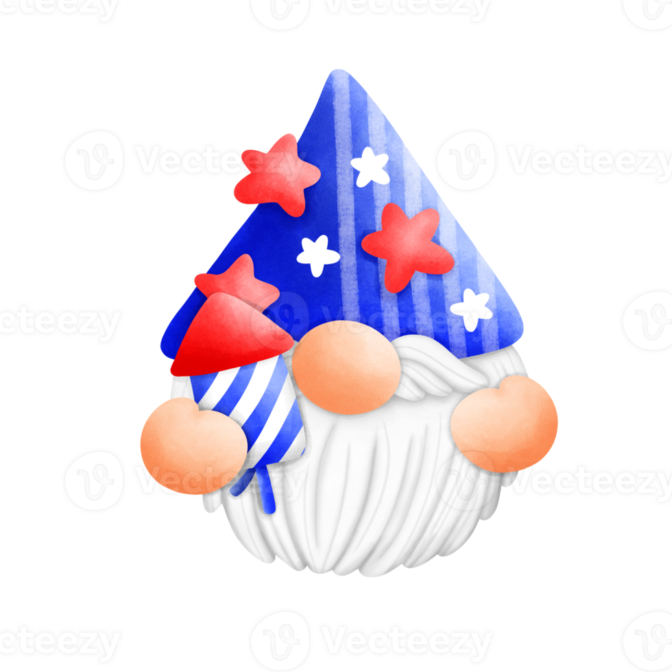 Cute Gnome 4th of July cartoon drawings, cute Gnome 4th of July clip art for other art designs. png