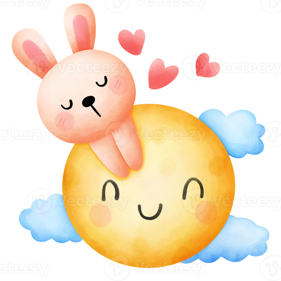 Rabbit on the moon cartoon drawing, rabbit on the moon clipart for other art designs. png