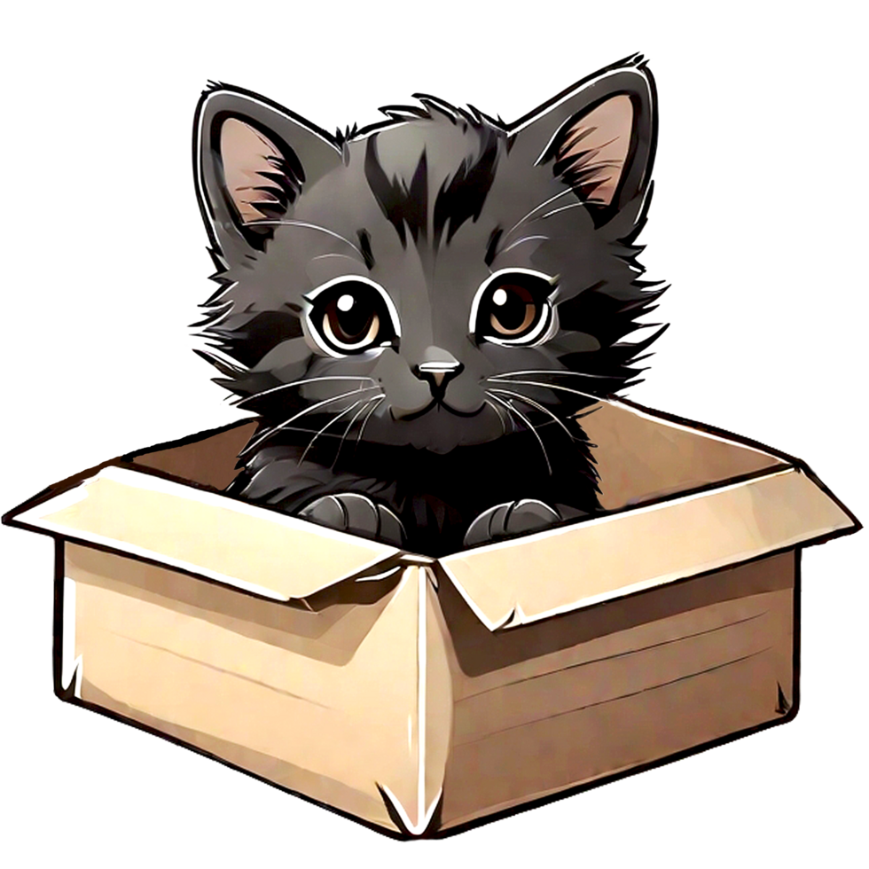 AI generated Black kitten in box png