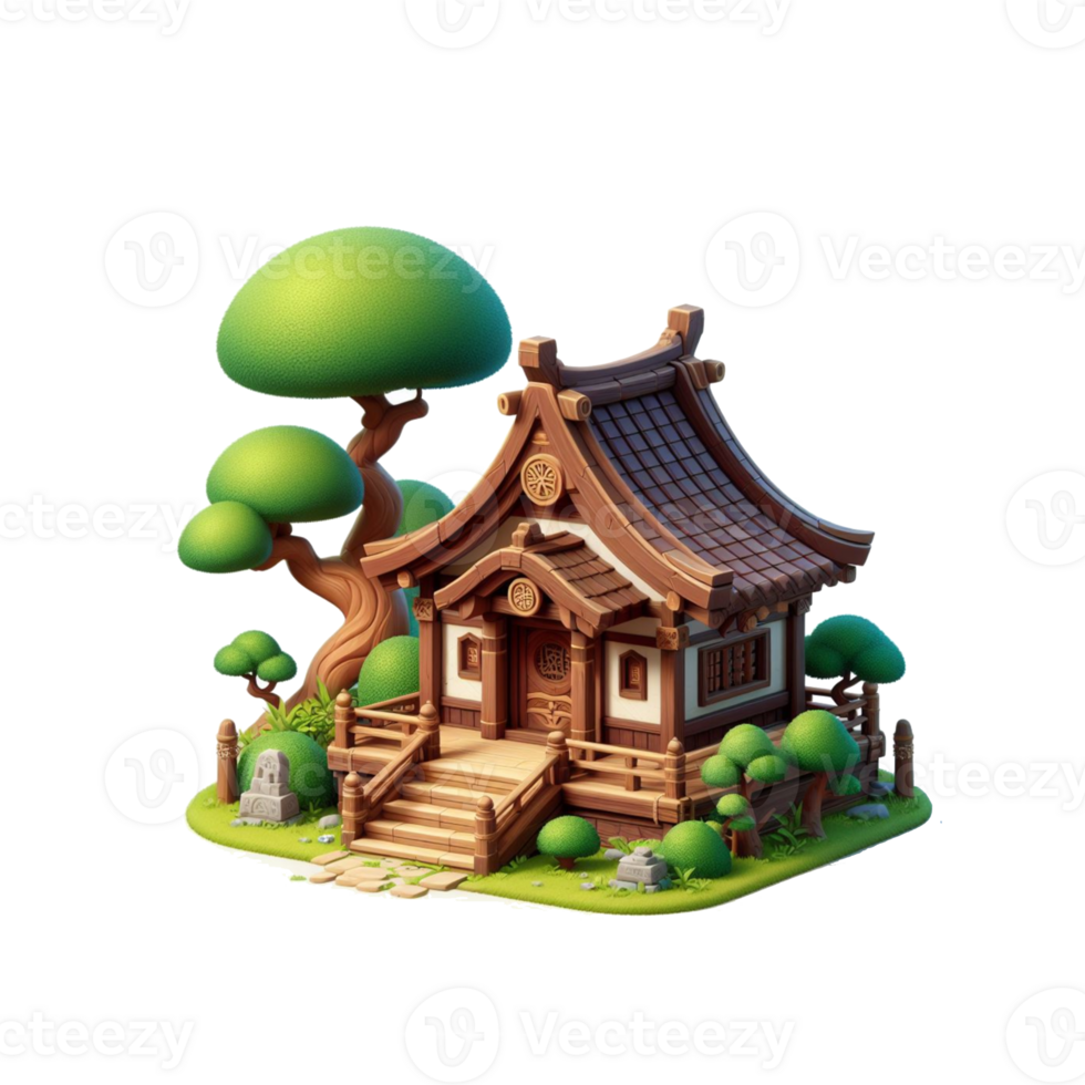 cute small forest zen wood temple, 3d game isometric, detailed. Pro PNG