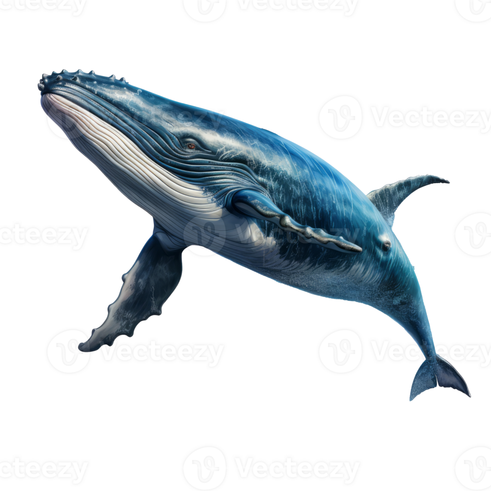 AI generated blue whale on transparent background created with generative AI technology png