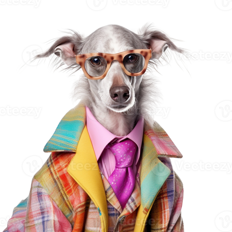 AI generated Fashion dog portrait isolated on transparent background, created with generative AI png