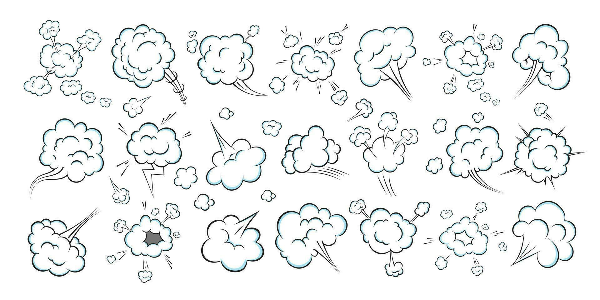 Conjunto de ilustración de vector de diseño de estilo plano de nube de pedo de dibujos animados de cómic de arte pop oliendo.