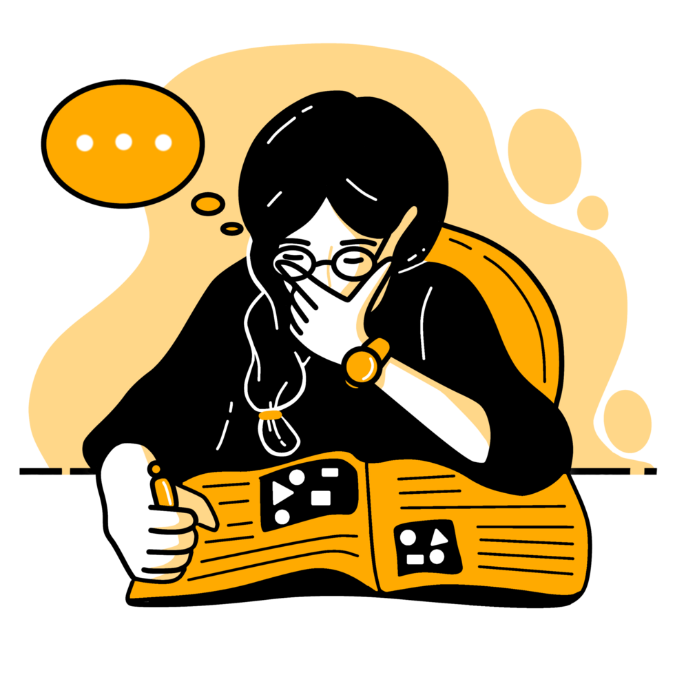 naranja ilustración de un estudiante leyendo un libro png