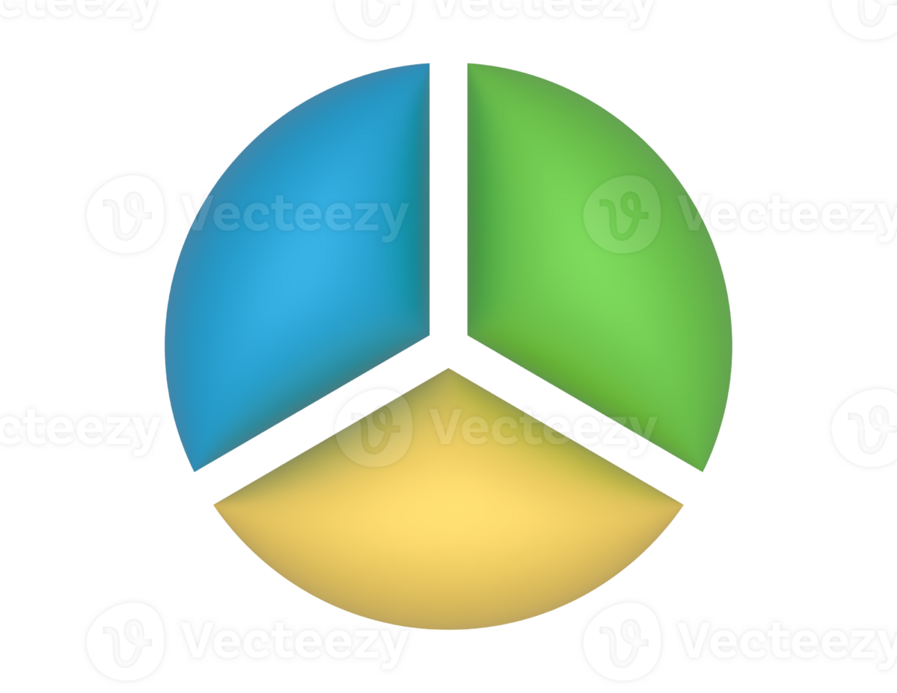 3d Pie Chart Market Size 3 Equal Slices on a transparent background png