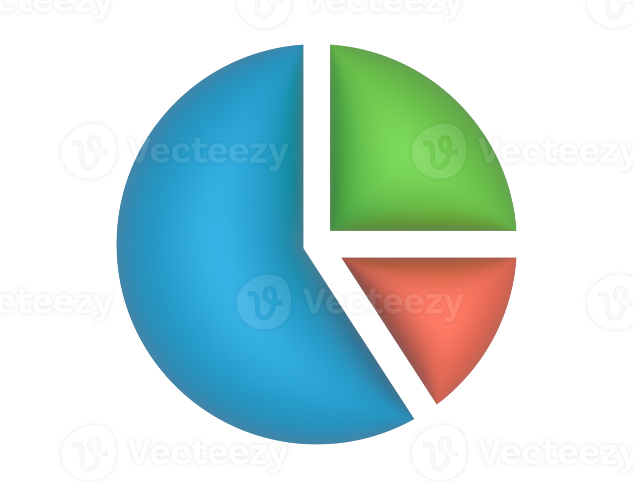 3d Pie Chart Market Size 3 Slices on a transparent background png