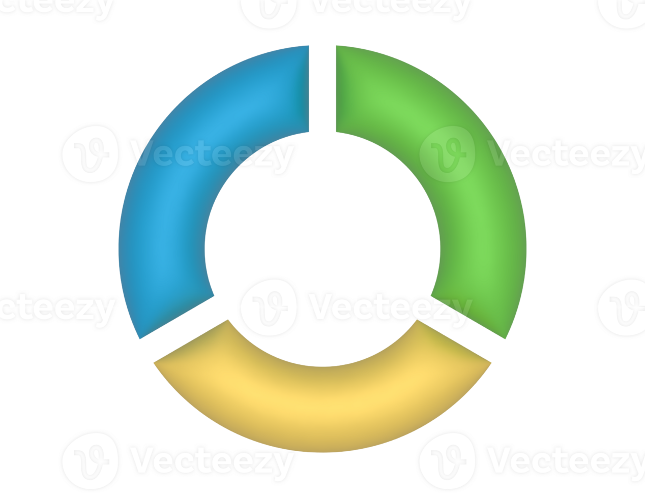 3d Circular Pie Chart 3 Equal Slices on a transparent background png