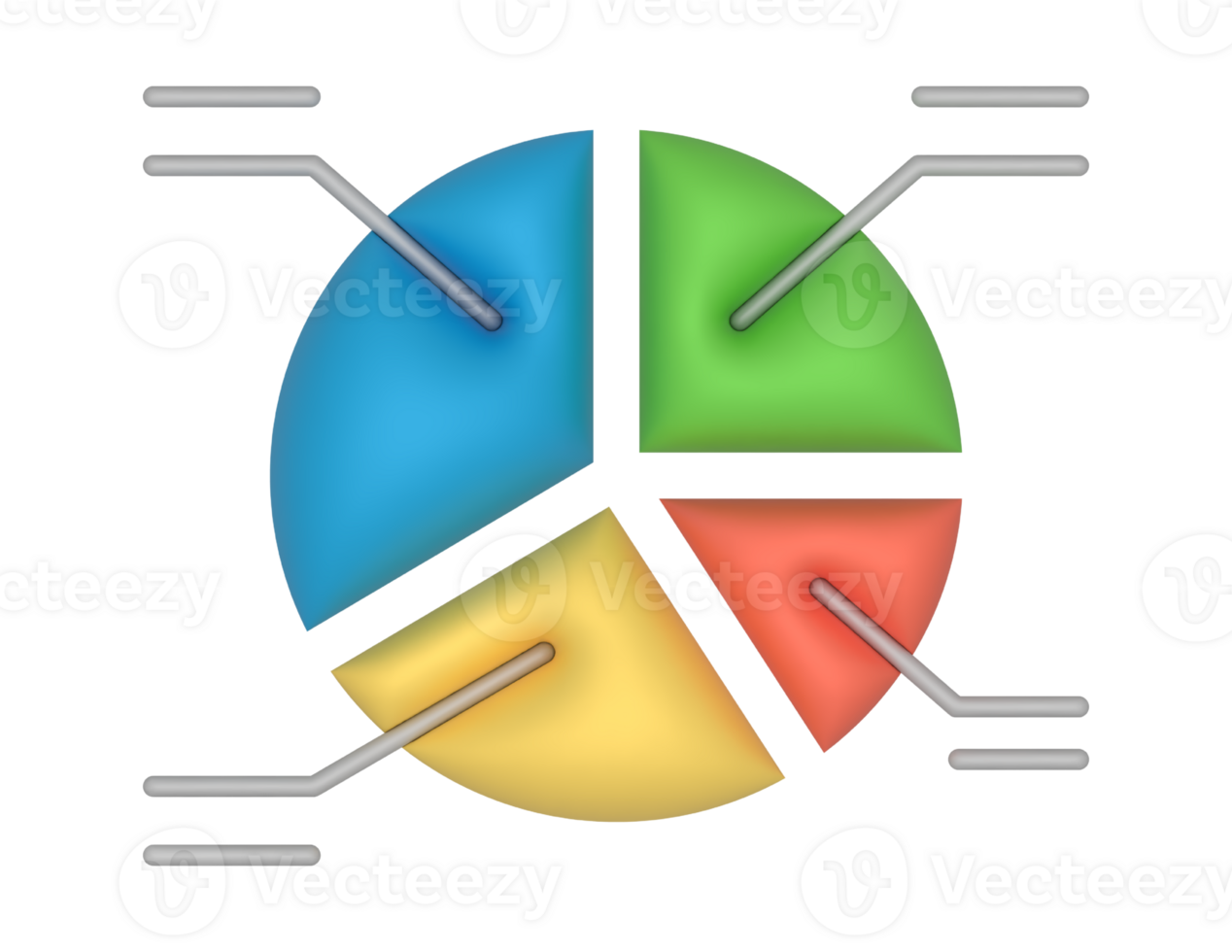 3d Pie Chart 4 Slices And Statistics on a transparent background png