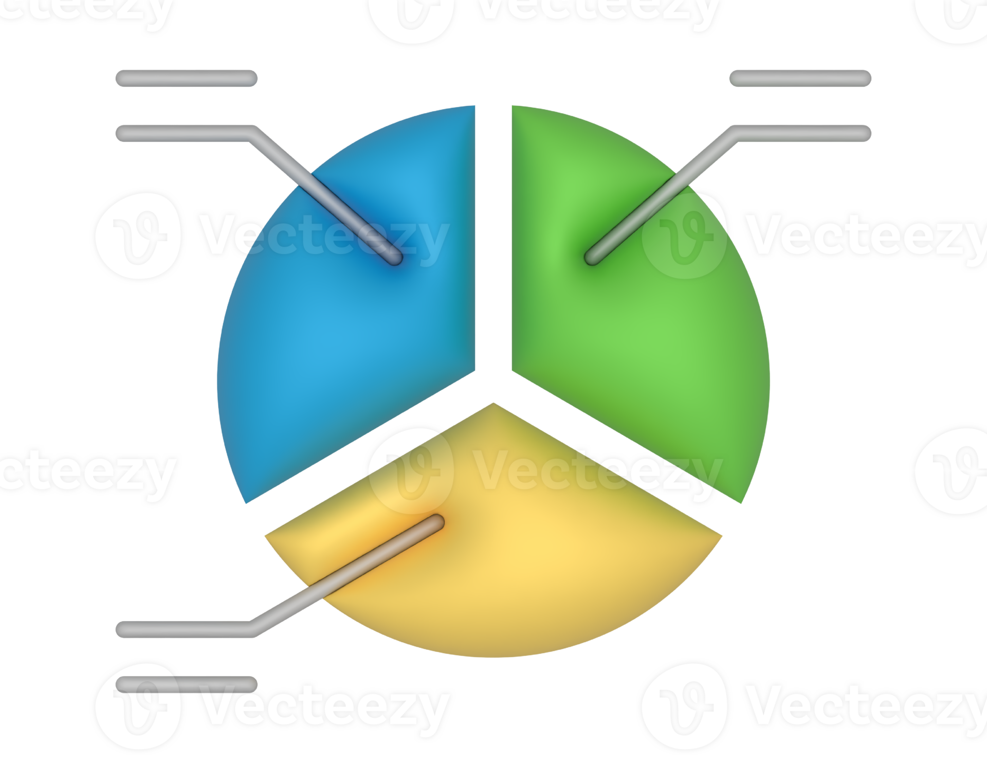 3d Pie Chart 3 Equal Slices And Stats on a transparent background ...