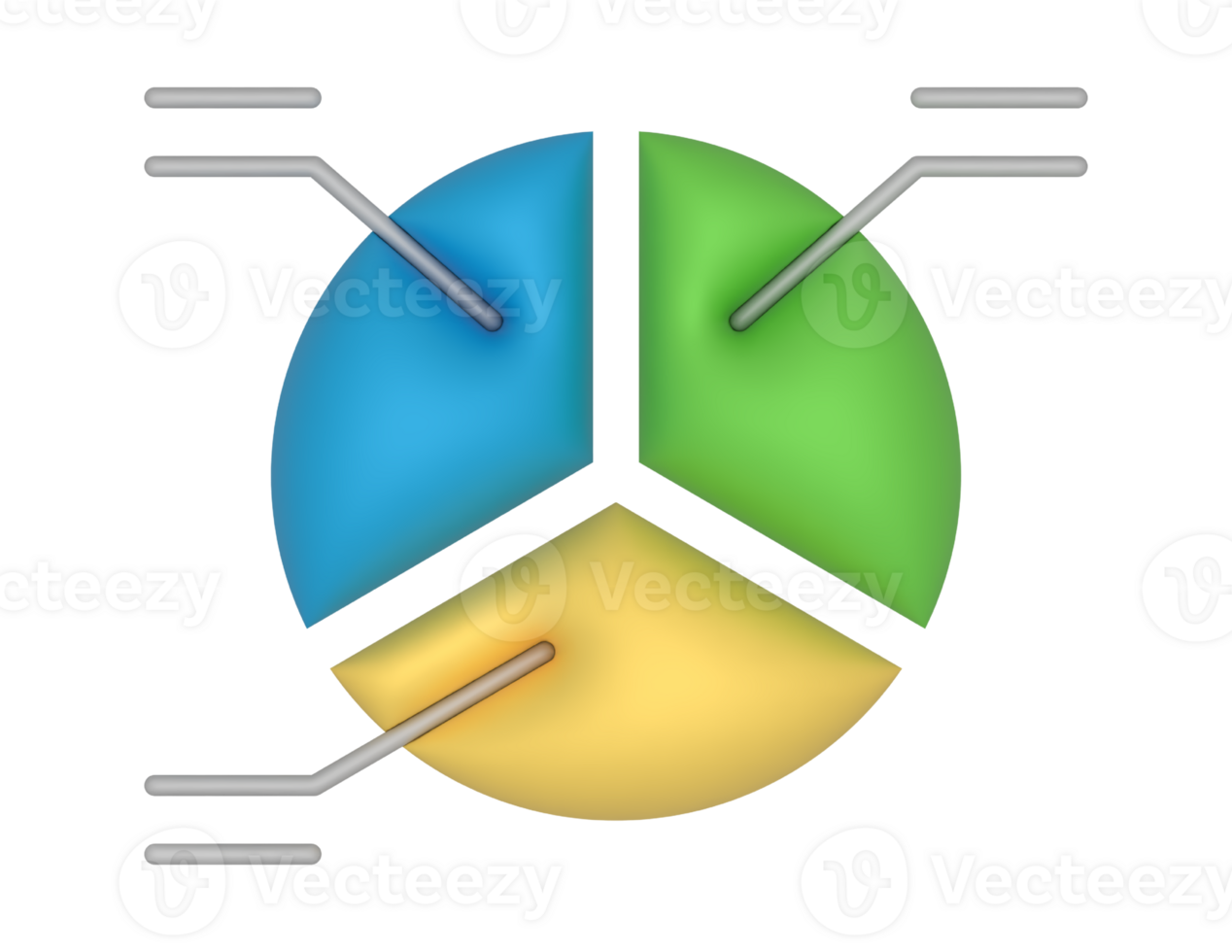 3d Pie Chart 3 Equal Slices And Stats on a transparent background png