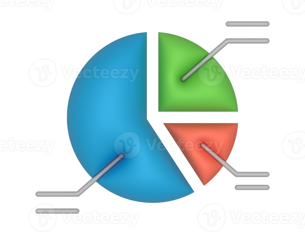 3d Pie Chart 3 Slices And Stats on a transparent background png