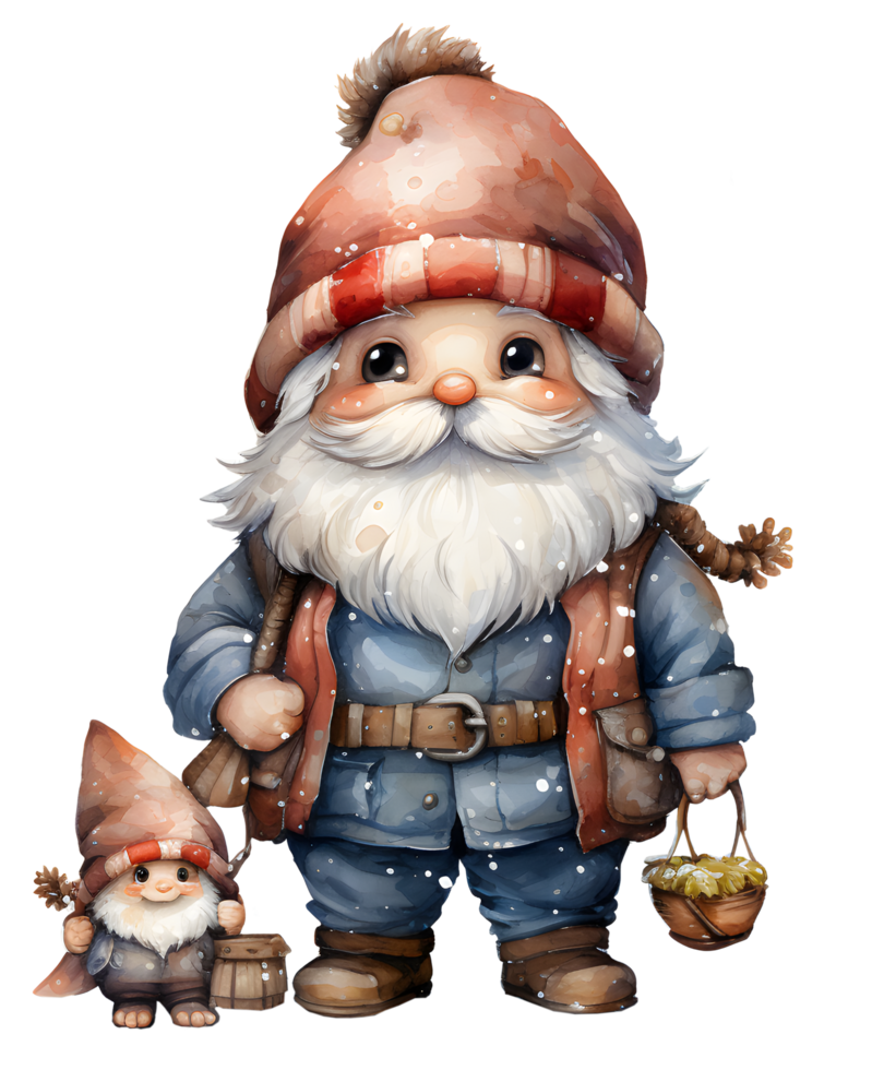 AI generated Watercolor of chubby cute elderly gnome older man on transparent. AI Generated png