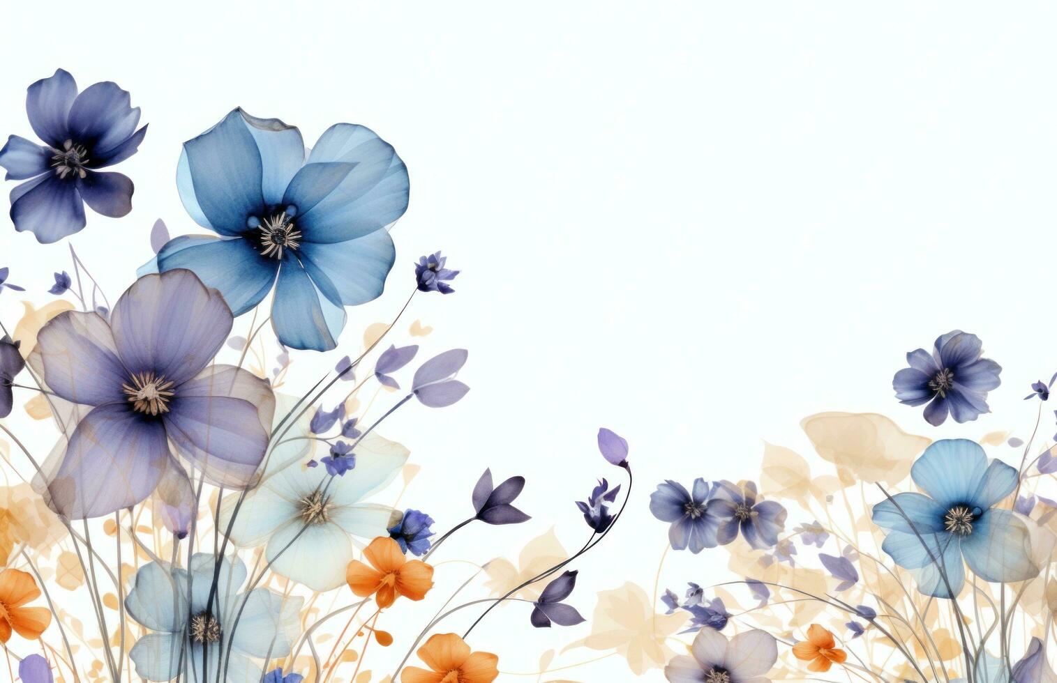AI generated a flower border with blue and purple flowers photo