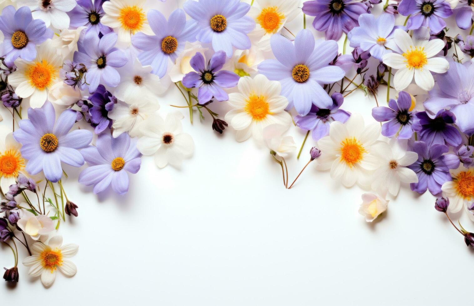 ai generado un flor frontera con azul y púrpura flores foto