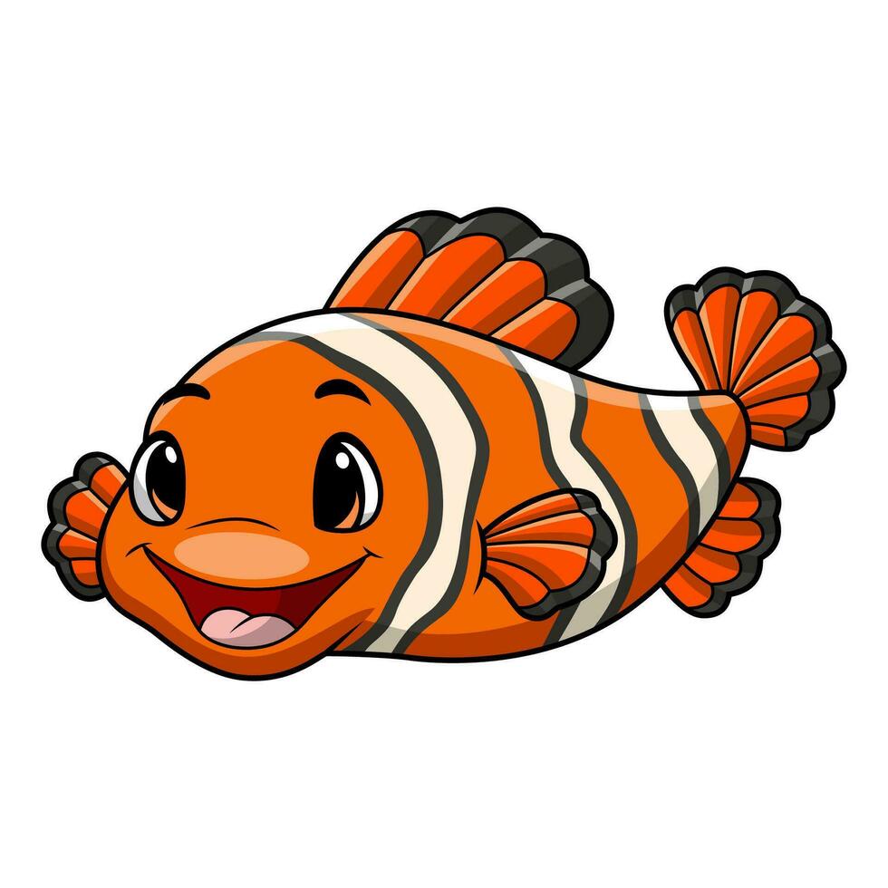 Cute clown fish cartoon on white background vector
