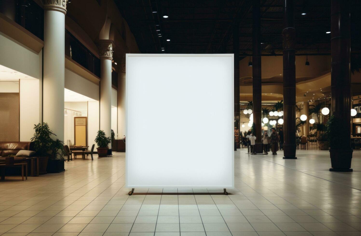 AI generated a giant white pillar in a store mall photo