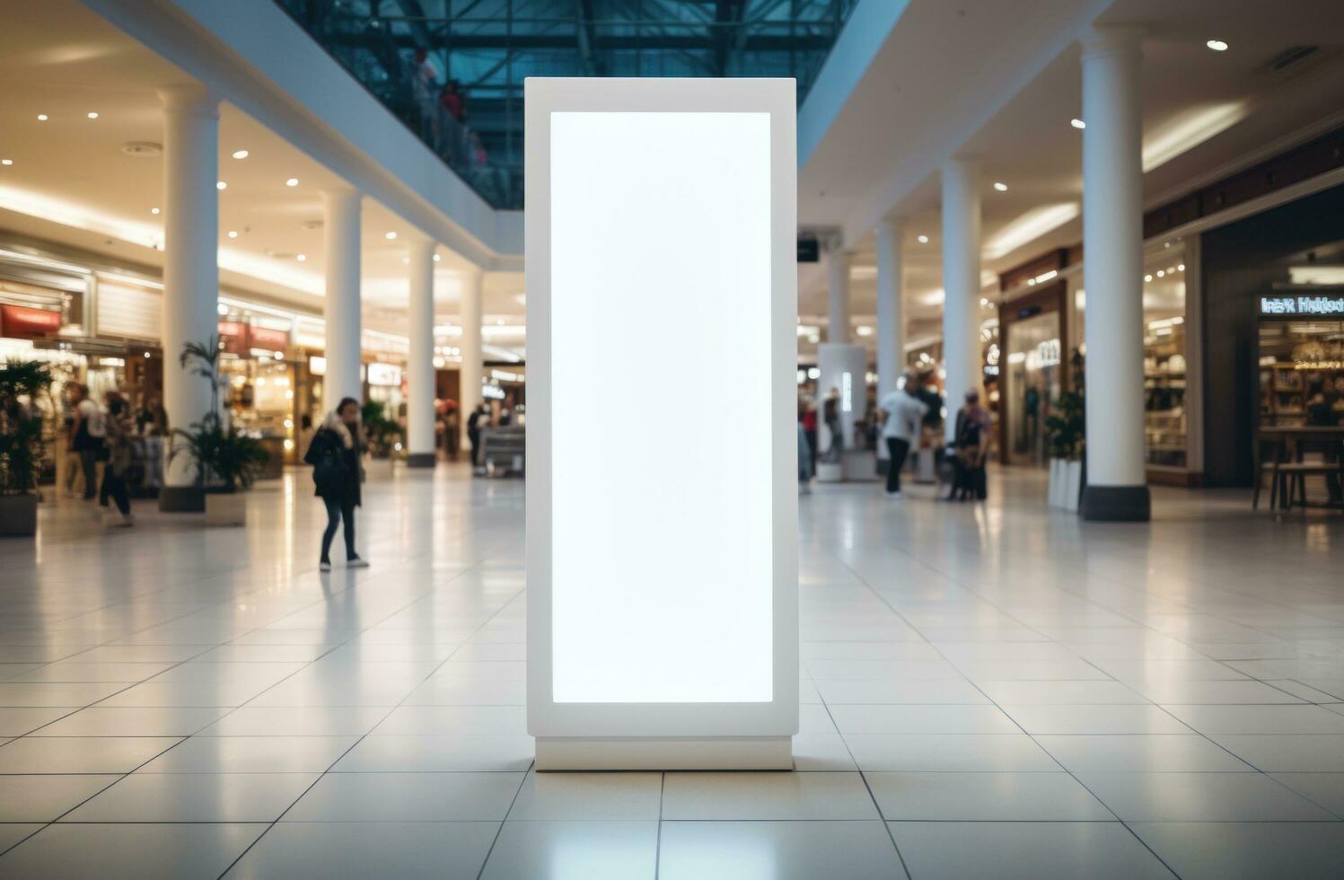 ai generado un gigante blanco pilar en un Tienda centro comercial foto