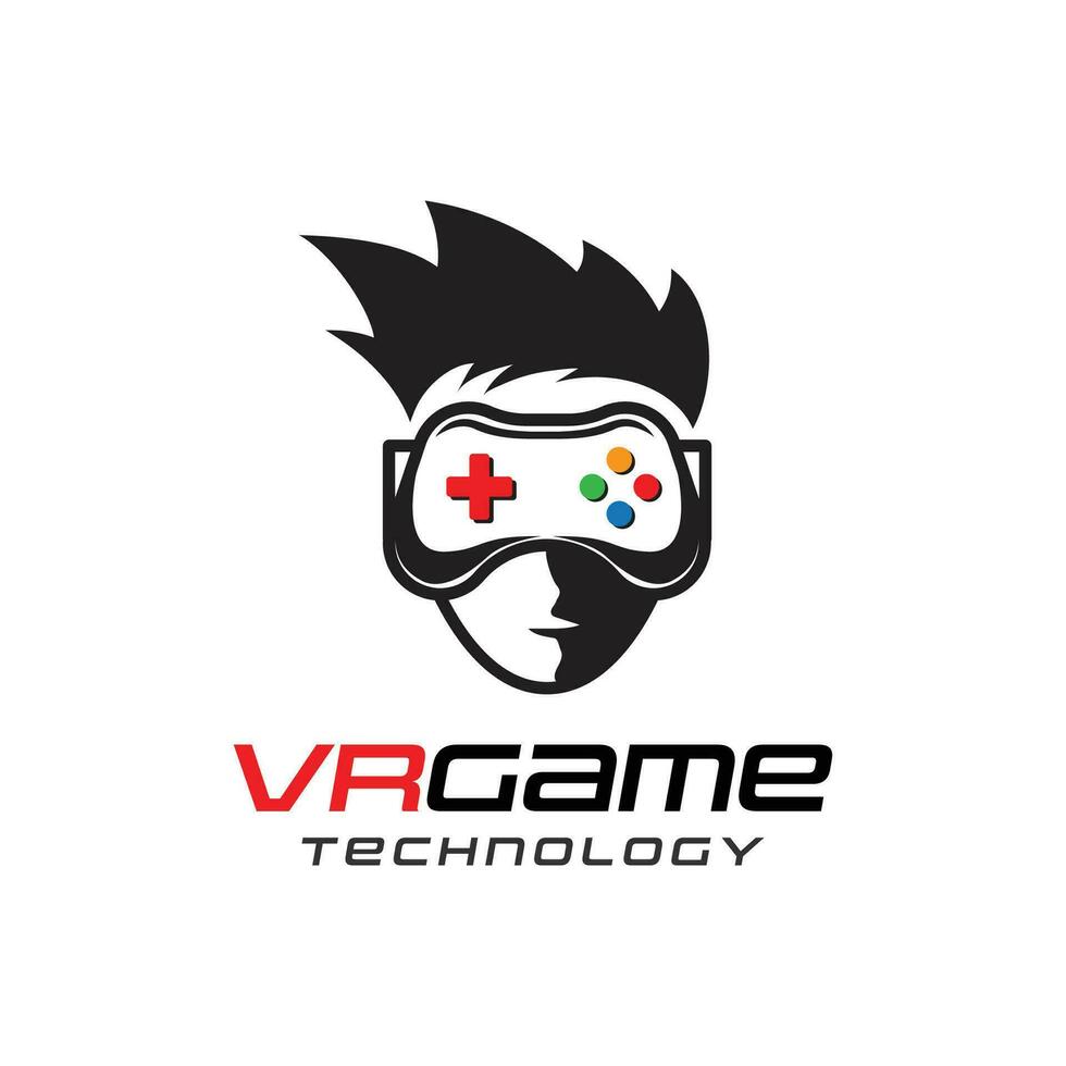 vector jugador humano cabeza con virtual realidad casco logo en blanco antecedentes