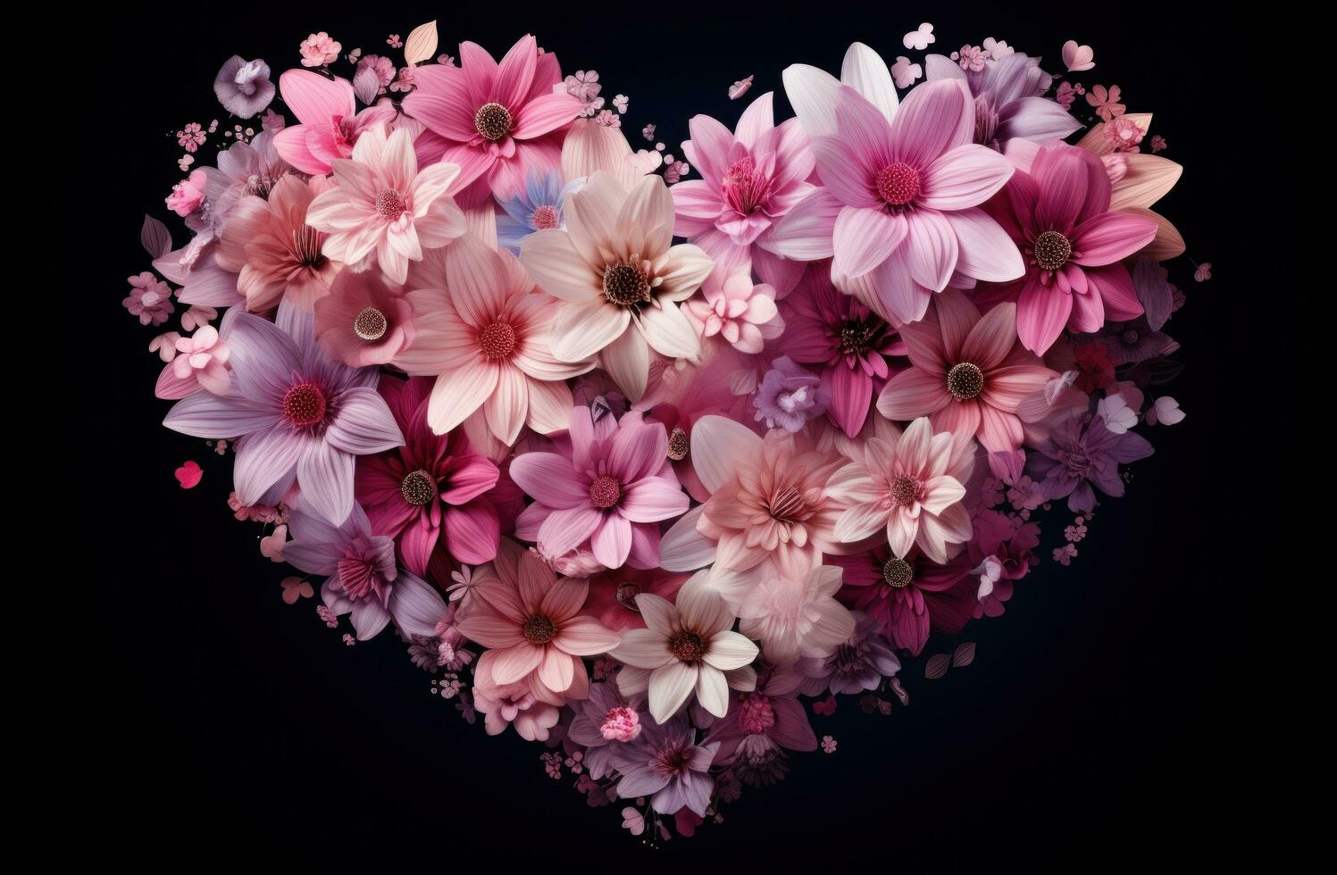 AI generated a heart shaped flower with pink flowers photo