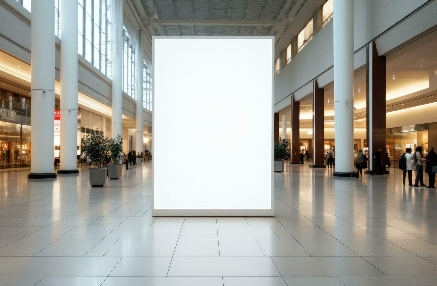 AI generated a giant white pillar in a store mall photo