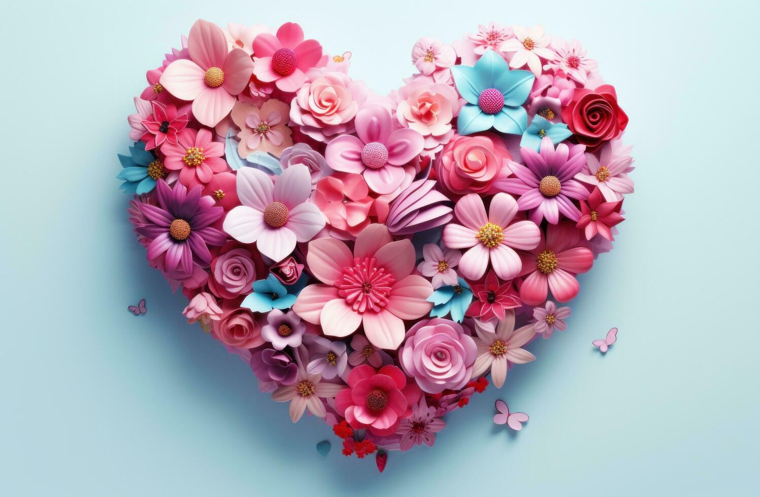 AI generated a heart shaped flower with pink flowers photo