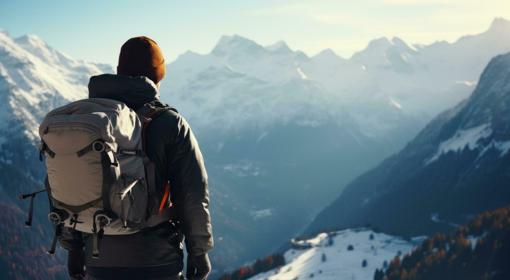 AI generated a man with a backpack is flying a drone photo