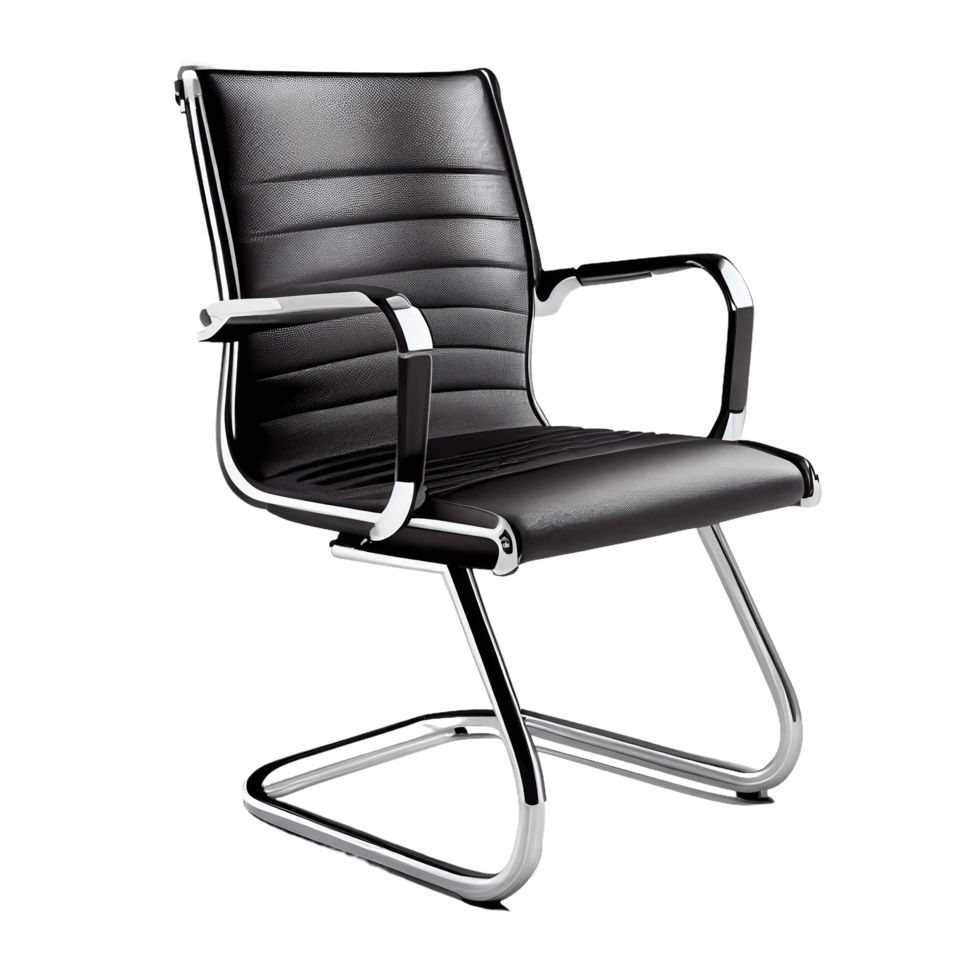 AI generated black leather office chair with chrome frame and seat png