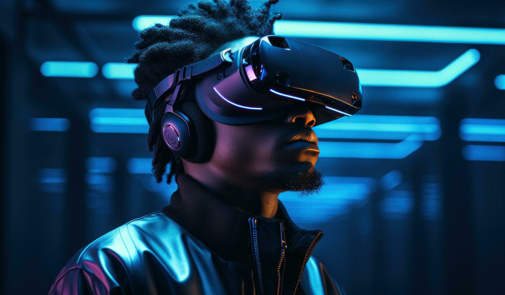 AI generated a man wearing a virtual reality headset photo