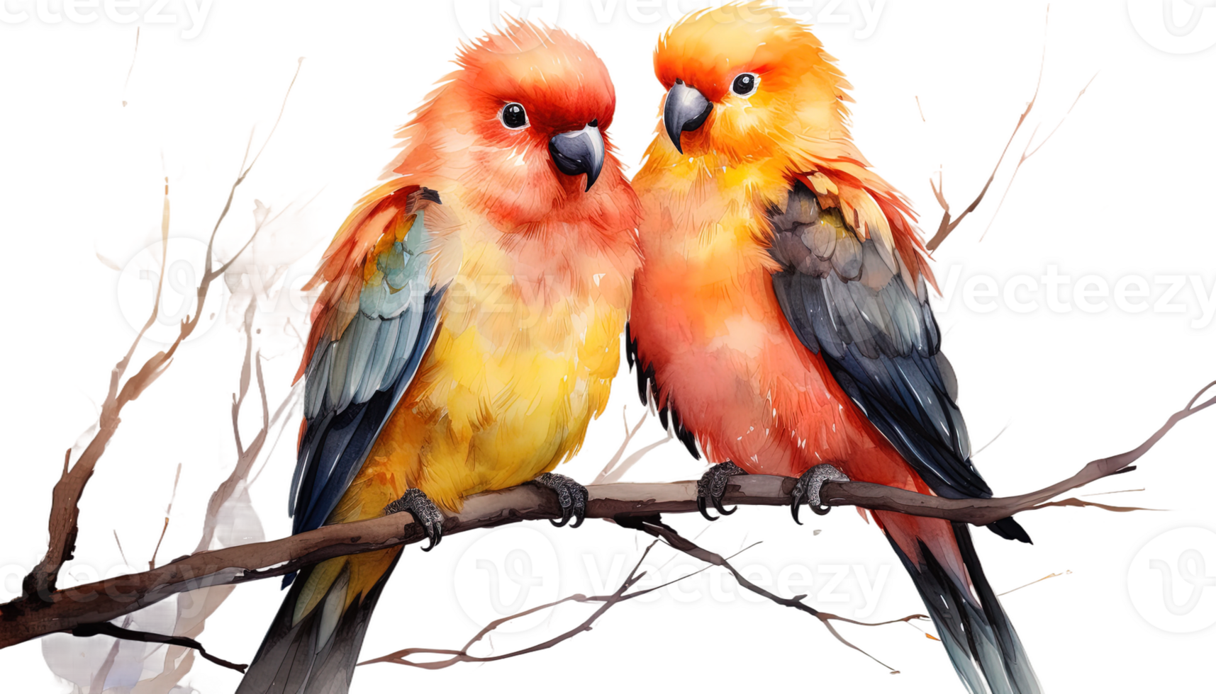 Watercolor Lovebirds, Romantic Painted Birds, Love-themed Bird Illustrations, Valentine's Day Watercolor Avians, Heartfelt Watercolor Bird Designs, Affectionate Lovebird Art, transparent background png