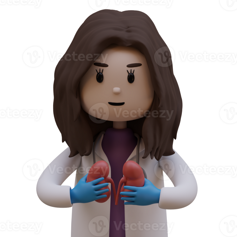 Female doctor with kidneys 3d icon isolated png