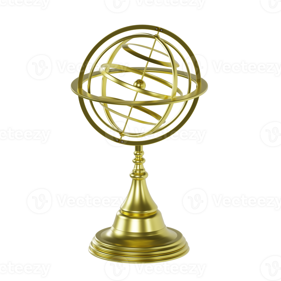 Gold armillary sphere 3d icon isolated png