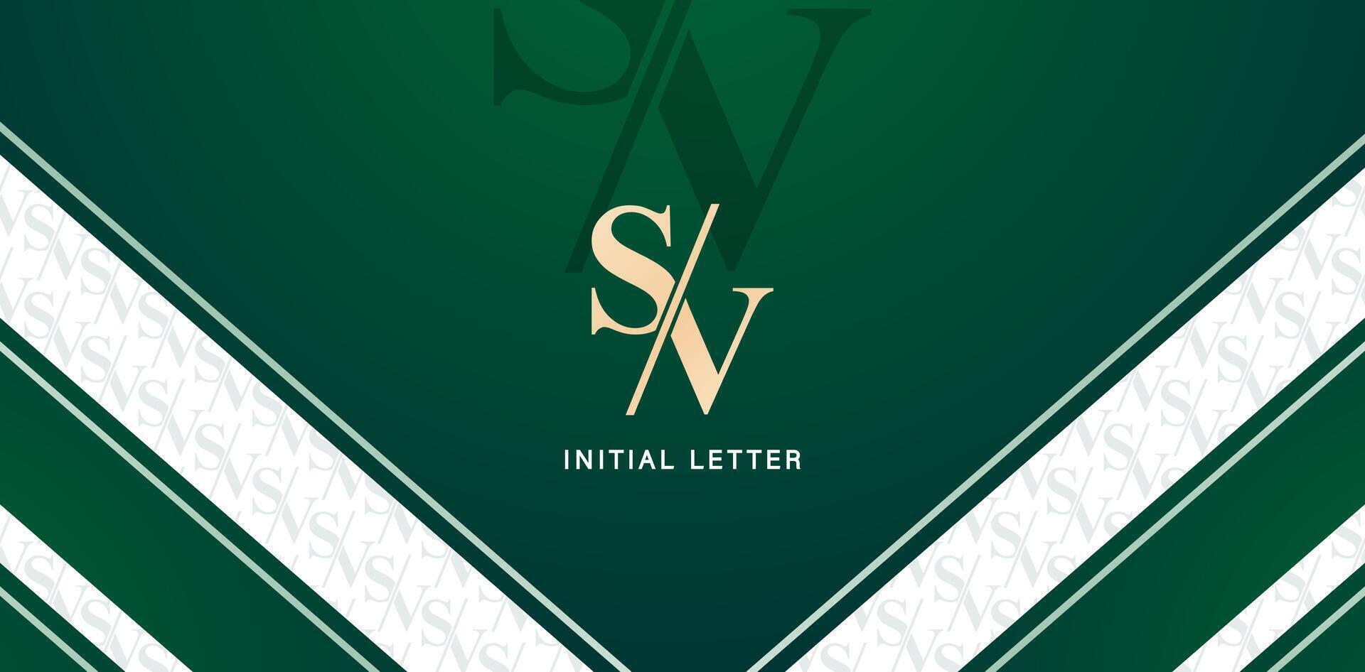 Vector illustration lettering SV with a pattern in green color backgrounds for business card, branding ads campaigns, letterpress, embroidery, covering invitations, envelope sign, golden foil material