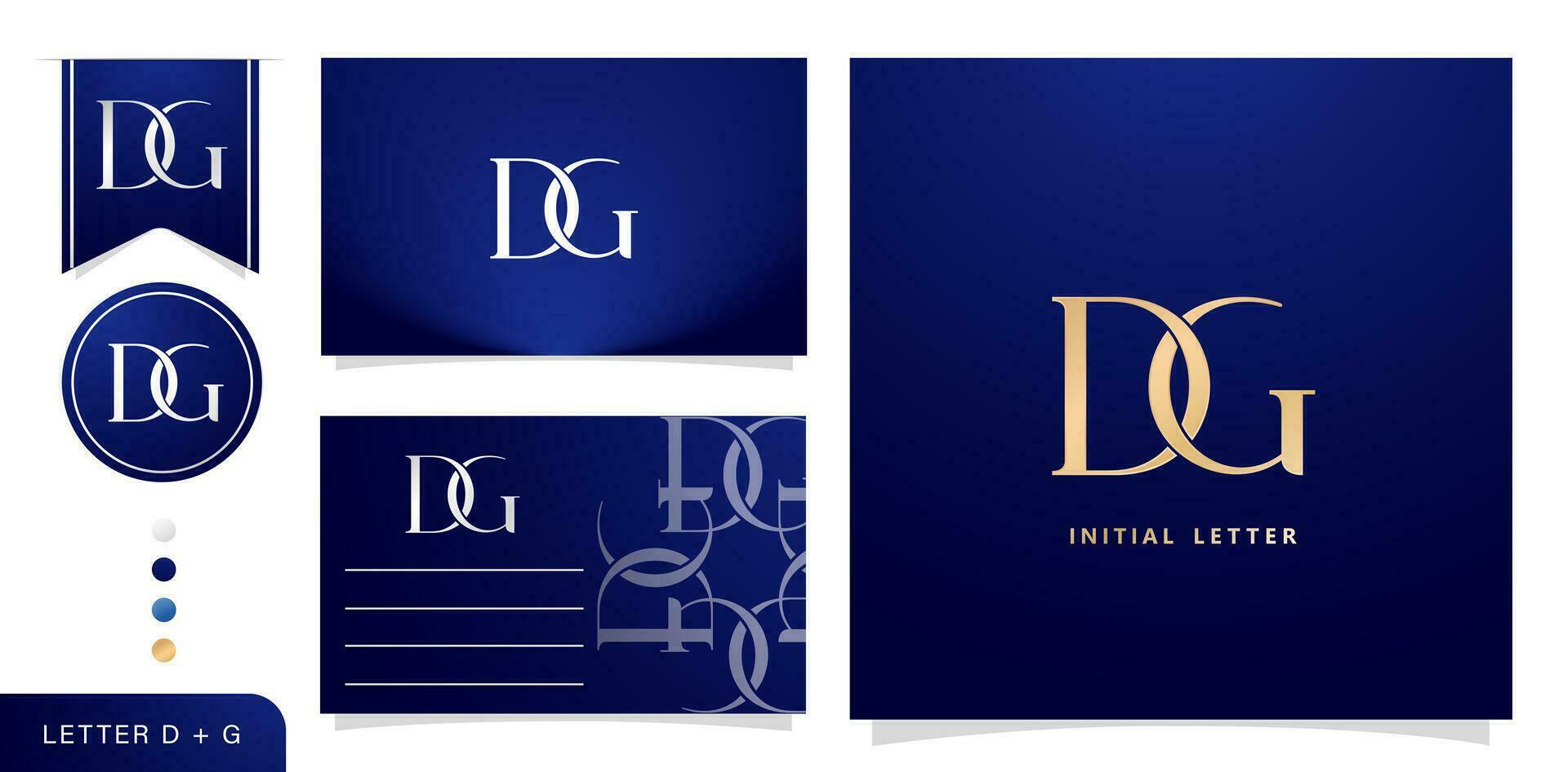 a set of business cards with the letter dg, Luxury Initial Letters D and G Logos Designs in Blue Colors for branding ads campaigns, letterpress, embroidery, covering invitations, envelope sign symbols vector