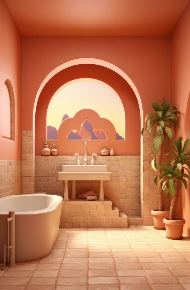 AI generated an arched bathroom with a sink photo