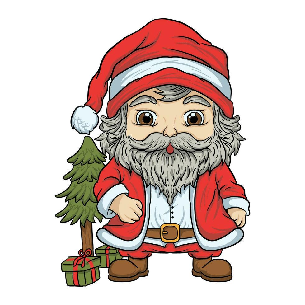 Cute Santa Claus with pine tree illustration vector