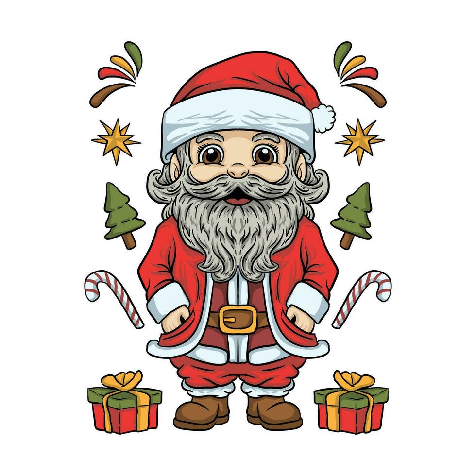 mini Papa Noel claus ilustración con mano dibujado Navidad icono vector