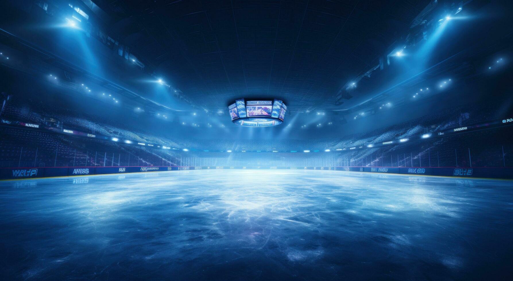 AI generated an hockey arena with lights behind it photo