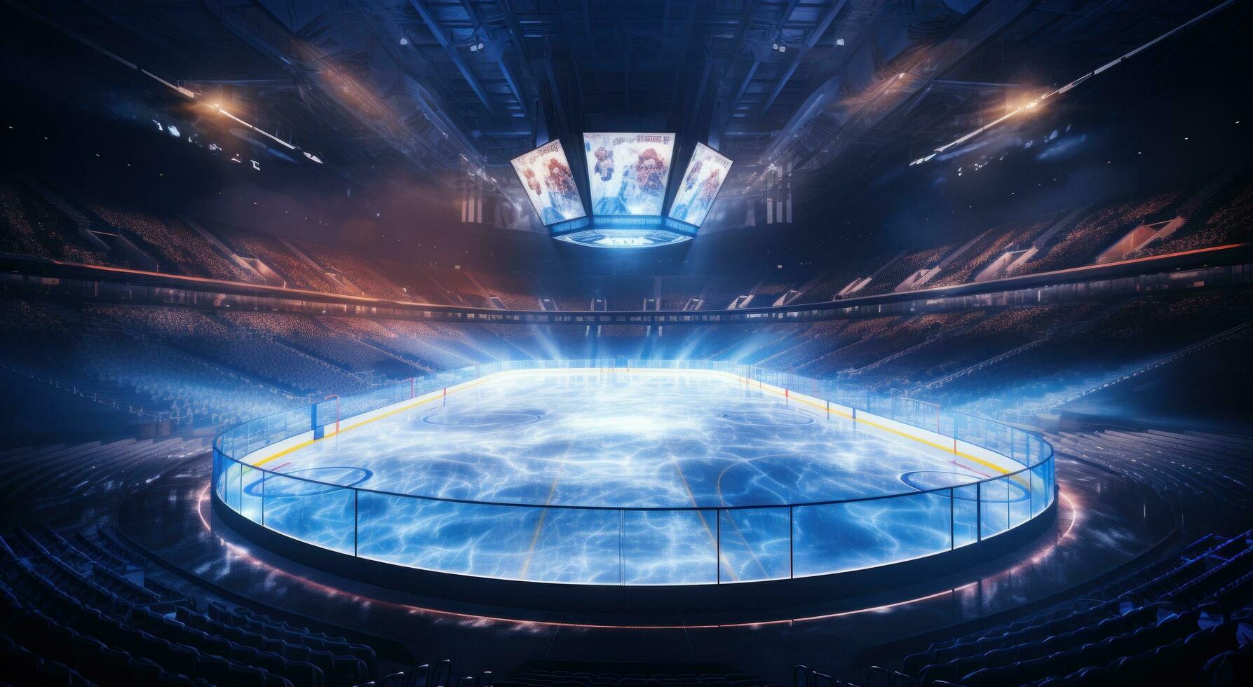 AI generated an hockey arena with lights behind it photo