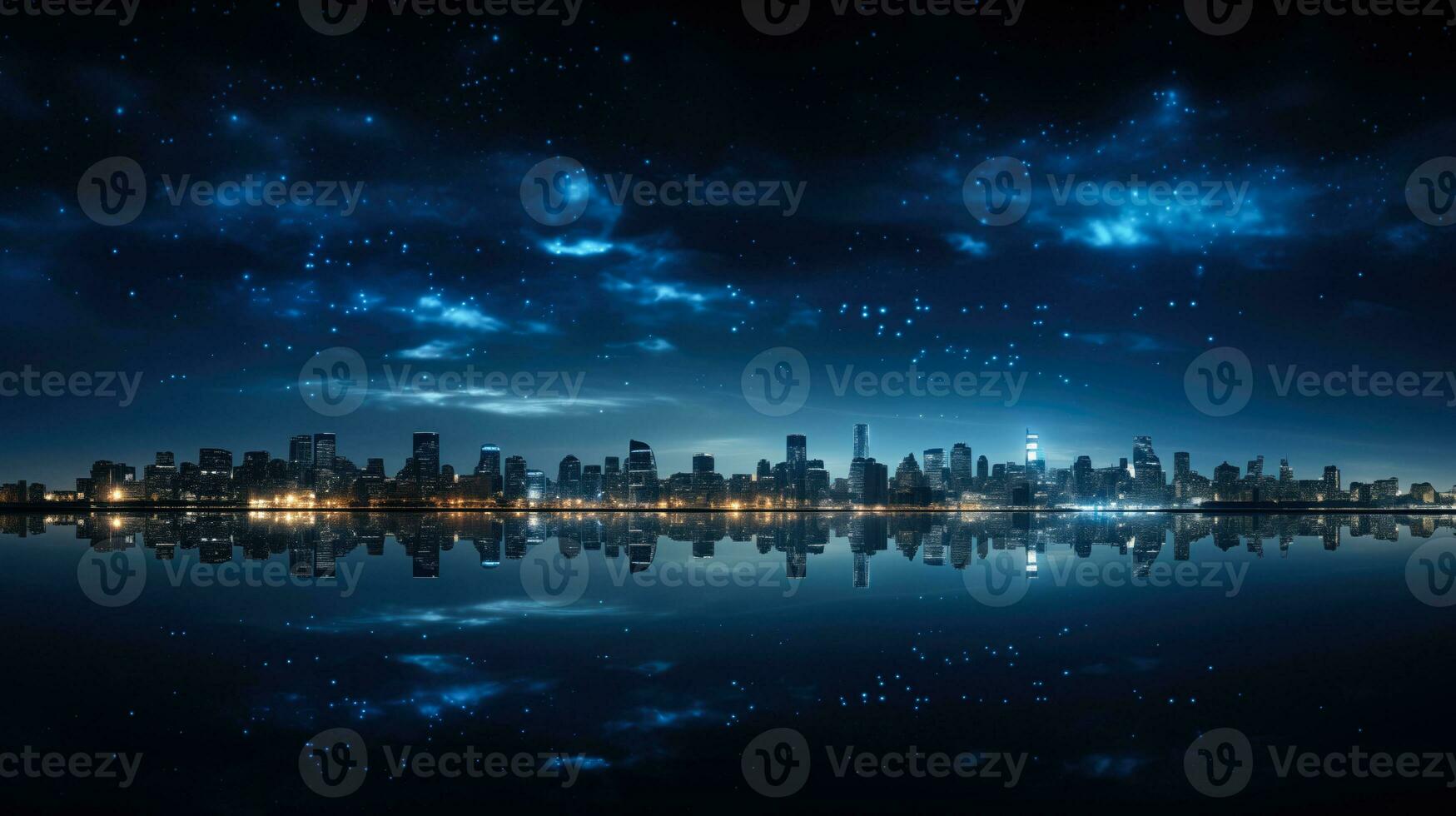 ai generado un imagen de un ciudad horizonte con luces convertido apagado para tierra hora estrellas visible en el cielo simbolizando energía conservación foto