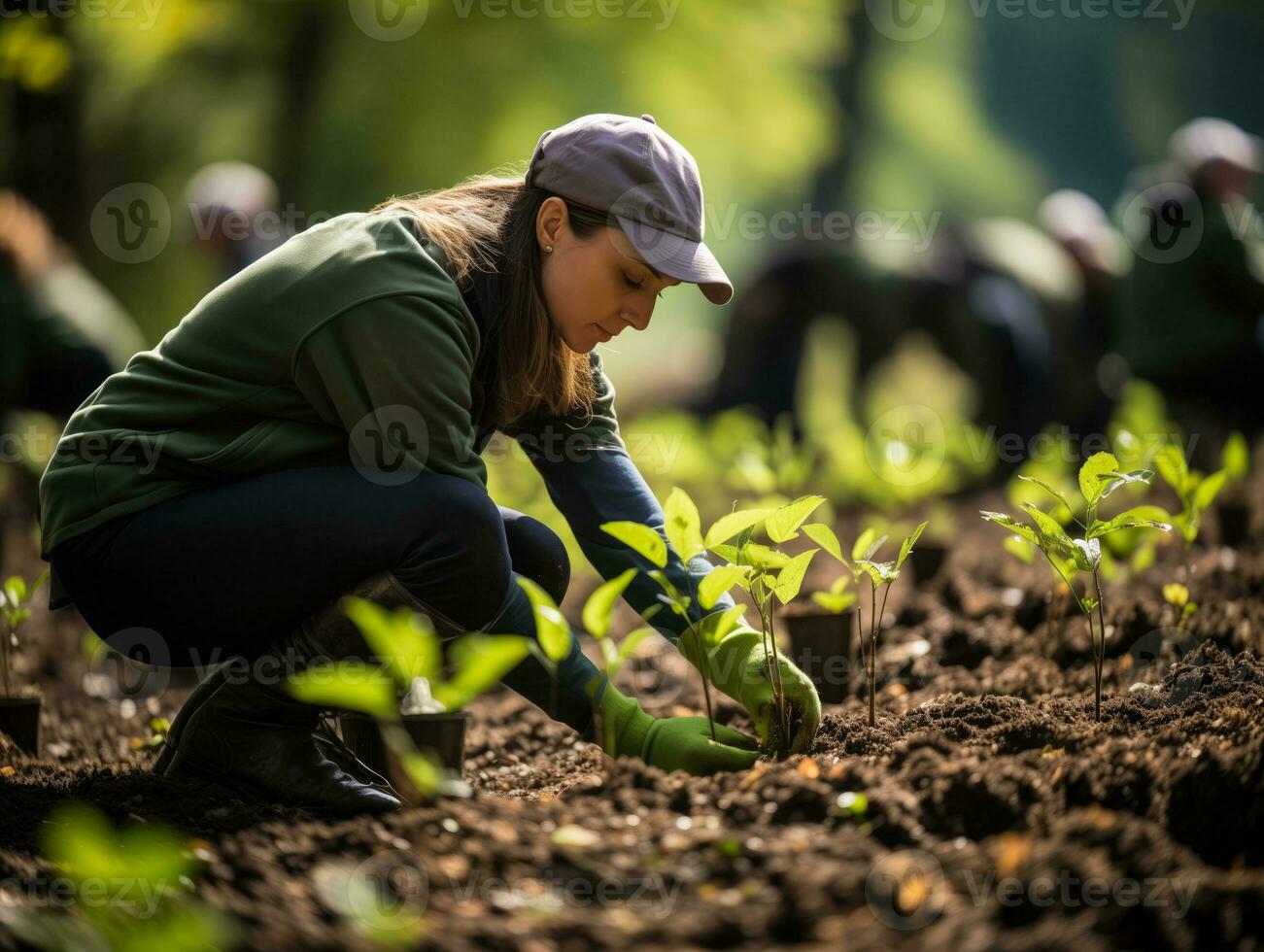 AI generated Conservationists in action perhaps tagging animals or planting trees in a nature reserve showcasing their efforts to protect the environment photo