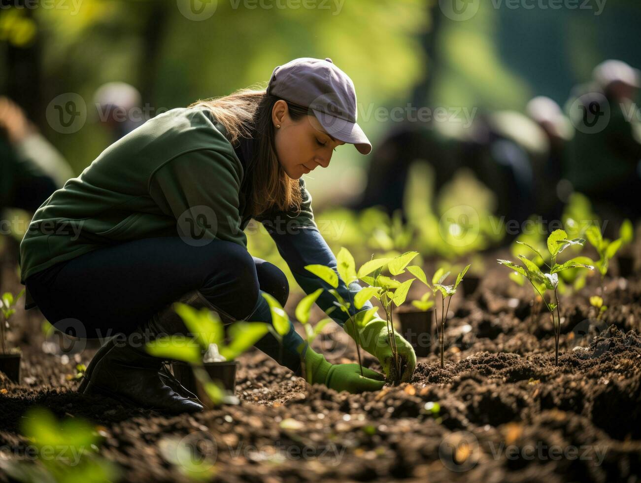 ai generado conservacionistas en acción quizás etiquetado animales o plantando arboles en un naturaleza reserva exhibiendo su esfuerzos a proteger el ambiente foto