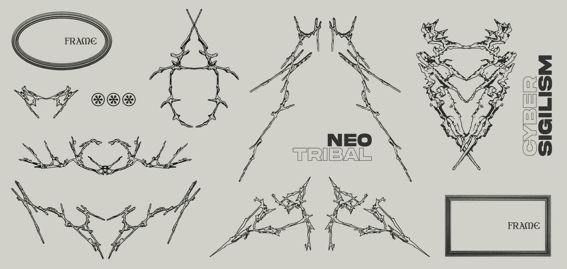 neo tribal o ciber sigilismo forma colección para tatuaje, ropa de calle etc vector conjunto