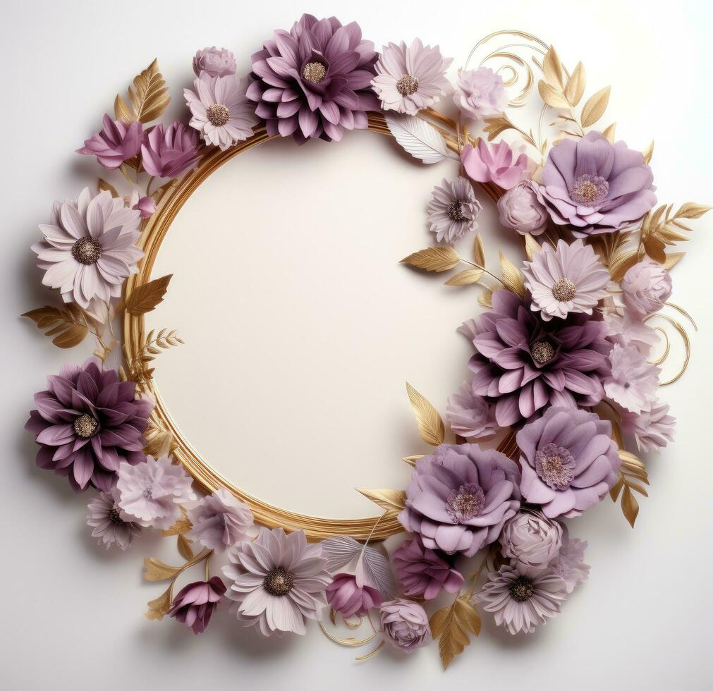 AI generated flowers and frame on white surface photo