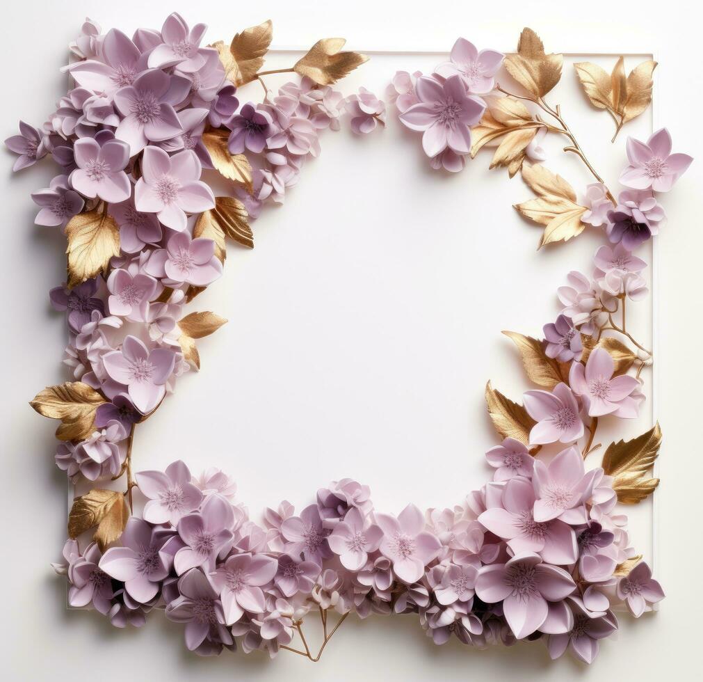 AI generated flowers and frame on white surface photo