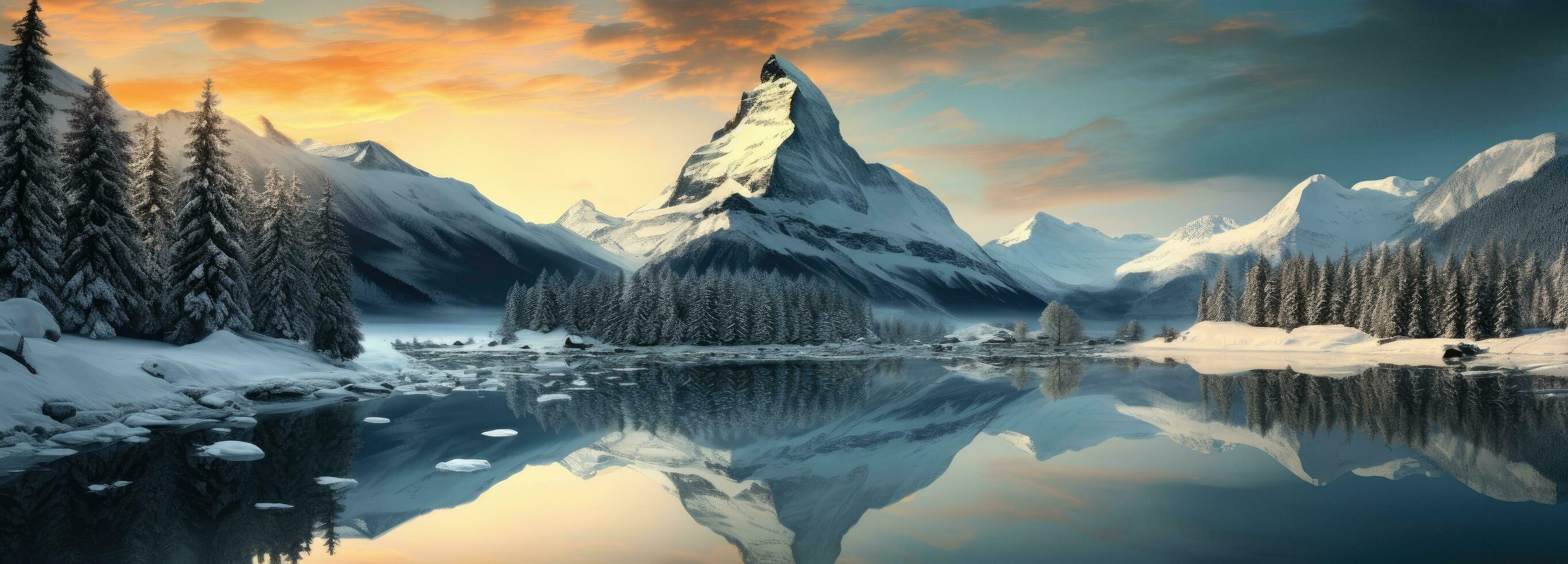 AI generated landscape scenery art of black mountain in winter photo